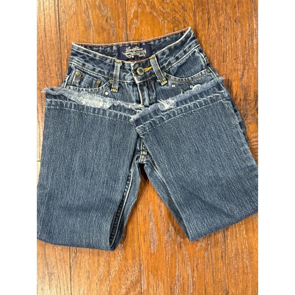 NEW Levis Strauss Signature Girls Rhinestone Jeans Size 6X Frayed Hem Denim - Picture 4 of 9